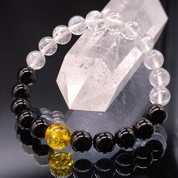 モリオン・ヒマラヤ水晶・アンバー琥珀・8mm(親玉10mm)【最高品質・鑑別済み】ブレスレットの画像
