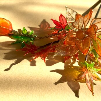 紅葉と鬼灯（かんざし）の画像