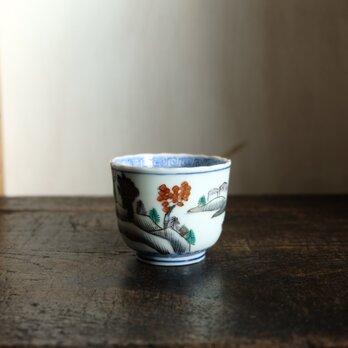 キラキラと素敵◆風景の絵付け。瀬戸焼　色絵金彩猪口　向付　鳥居　骨董・antiques 大正時代の画像