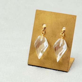 ラス1 15×11 クォーツ/白水晶  K18 天然石ピアス - ひし形 Mの画像