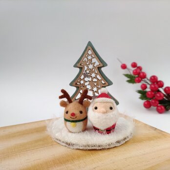 サンタクロースとトナカイさんのクリスマスオブジェ☆羊毛フェルト