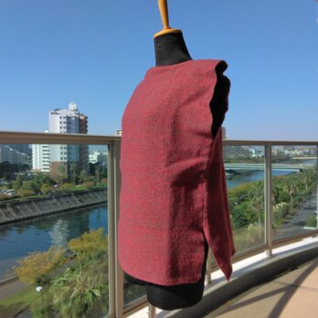 ベストとボレロのアンサンブル（赤とグレーの網代織）の画像