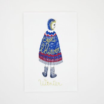 刺繍カード・冬の少女の画像
