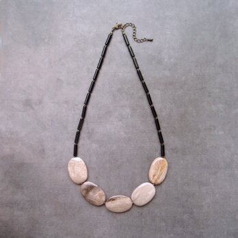 Petrified Wood × Black Onyx／ペトリファイドウッド×ブラックオニキス ネックレス（Oval）の画像