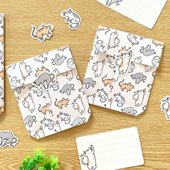 ねこのミニ平袋〈5枚入〉ぽち袋 お年玉 封筒 マチなし紙袋 ペーパーバッグ ギフト ラッピング用品 猫 動物 可愛いの画像