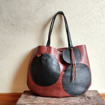 水玉tote　濃いブラウン　オイルシュリンクレザーの画像