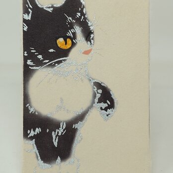 ギルディング和紙葉書　ハチワレ猫の画像