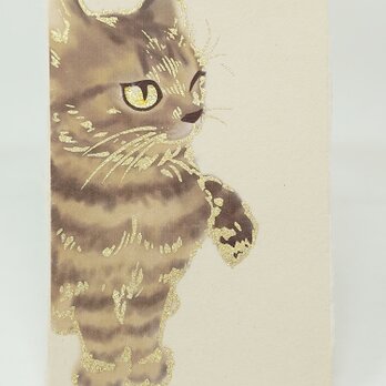 ギルディング和紙葉書　キジトラ猫の画像