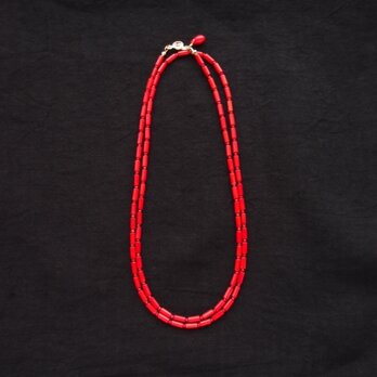 【受注制作】Red Coral Long Necklace／レッドコーラル ロングネックレス（Small／Tube Shape）の画像