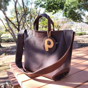 shoulder tote　チョコレート✗タン　ピッグスキンレザーの画像