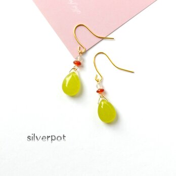 G77【ALL天然石】オリーブカラーとレッドアゲートのピアス（パーツ変更可能）