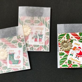 mini christmas set♪UKグラシン封筒＋USAクリスマス切手＋USAヴィンテージ紙片＋ドレスデンモチーフの画像