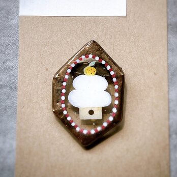 お鏡のブローチ　ステンドグラスブローチ