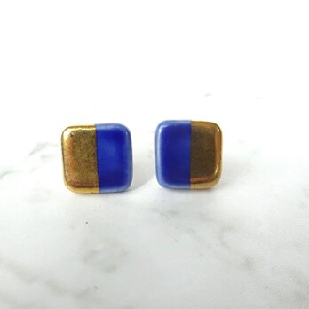 金彩square twin color ピアス /イヤリング（青）の画像