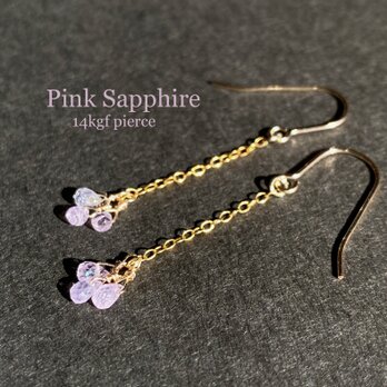 14kgf 宝石質ピンクサファイアのピアス　桜ピンク　ac/1142の画像
