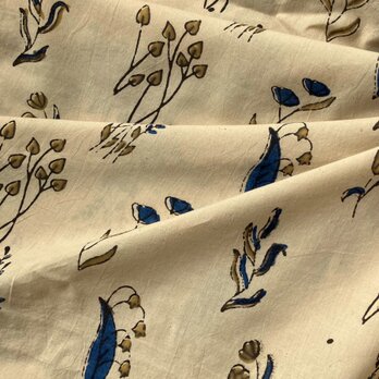 インド ブロックプリント生地 [50cm単位] Double Ajrak フラワーフィールド アイボリー SA 花 IF0154の画像
