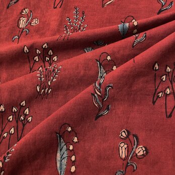 インド ブロックプリント生地 [60cm単位] Double Ajrak フラワーフィールド ダークレッドSA 花 IF0155の画像