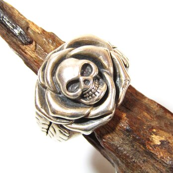 Rose & Skull Motif Vintage Silver 925 Ringの画像