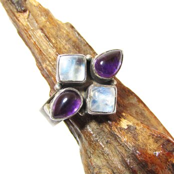 Vintage Amethyst & Moonstone Design Silver 925 Ringの画像