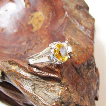 Vintage Yellow Cabochon Silver 925 Ringの画像