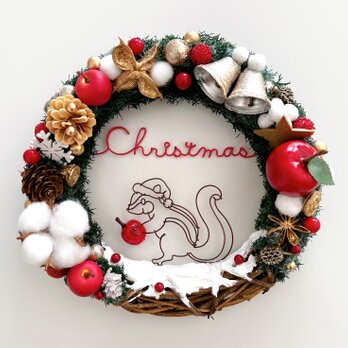 シマリスサンタさんの雪のChristmasリースの画像