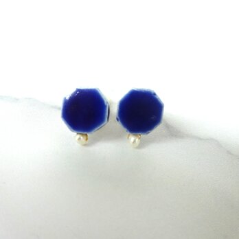 小さな八角 と小さな淡水パールの陶pierce（青）の画像