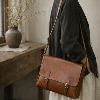 本革 メールバッグ／アンティークブラウン｜赤みを含んだやさしい色合いのA4ショルダー