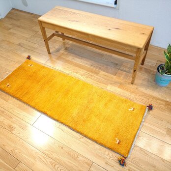 新入荷】ペルシャ　ギャッベ ランナー中　145×50㎝　黄金色　RJ13244Gの画像