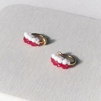 クリスタライズ+イヤリング【赤×白】ピアス  ねじバネ  紅白の画像