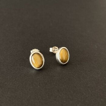 タイガーアイのシルバーピアス　◇ 覆輪ピアスの画像