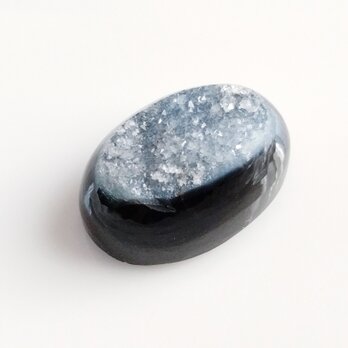 ブラックオニキスアゲート　ドゥルージー　23x16mm　ルースの画像
