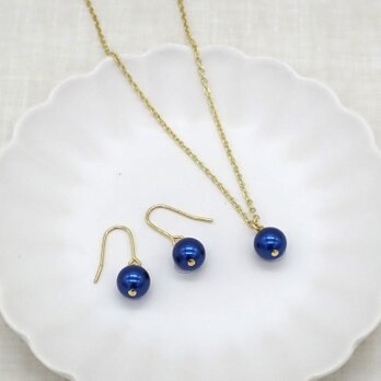 《５色から選べる》カラーパールの一粒パールネックレス＆ピアス／イヤリングセット④