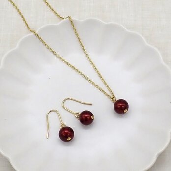 《５色から選べる》カラーパールの一粒パールネックレス＆ピアス／イヤリングセット⑤