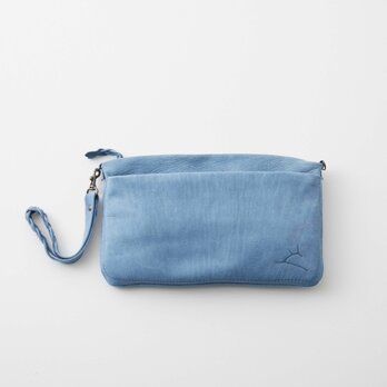 【ジビエ鹿革・ジビエレザー】ENISICA シブシカ・クラッチバッグ ショルダーベルト付 朝霞 アッシュブルー【※受注生産】の画像