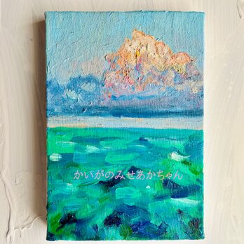 原画「エメナルドグリーンの海３」サムホール・油彩の画像