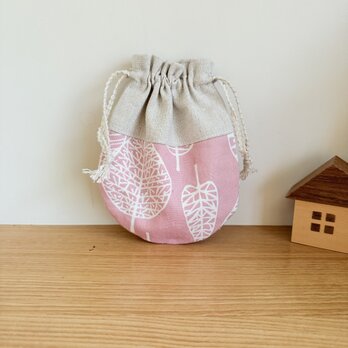 ラウンド型のミニ巾着（北欧リーフ）