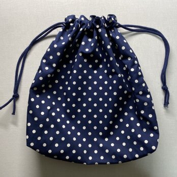 巾着袋【紺白水玉】大きめの画像