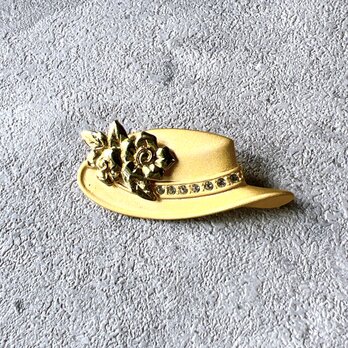 SC118-【 TORINO 】トリノ・ヴィンテージブローチ  Gold Tone Rhinestone Flower Hatの画像