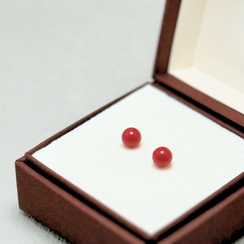 ラス1 6mm シンプル コーラル/珊瑚  K18 ピアス - petitS