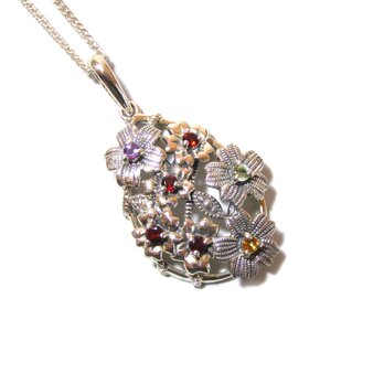 80s SPAIN Vintage Flower Design Power Stone Silver 925 Necklaceの画像