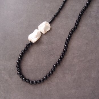 Double Biwa Pearl × Black Onyx Necklace／ビワパール × オニキス ネックレスの画像