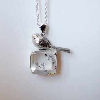 デンドリティッククオーツ13.94ct シマエナガのSilverペンダントの画像