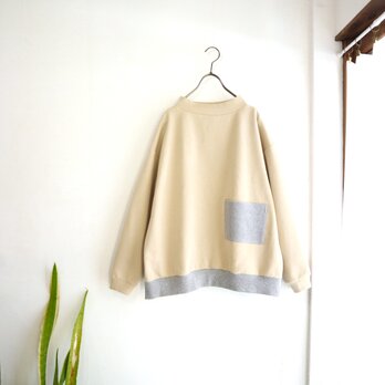 high neck rib pocket cut-sew (beige)の画像