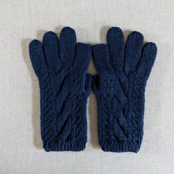 メリノウール100%スマホ対応手袋ネイビー(男性用L)