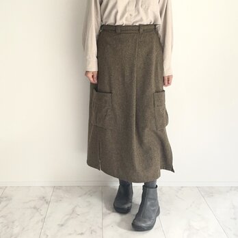 [ウール]脇スリットロングスカート（カーキグリーン）ワンサイズの画像