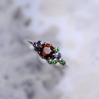 Madeira Orange Grossular Garnet & Amethyst & Diopside Ringの画像