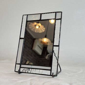 Snow ステンドグラス　ハンドメイド　卓上ミラー 13cm x 17cm プレゼント梱包の画像