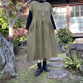 【着物リメイク】縮緬のワンピース/フレンチスリーブ/絹