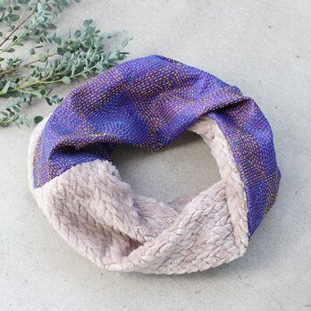 カンタ刺繍シルクとエコファーのねじりスヌード【パープル】の画像