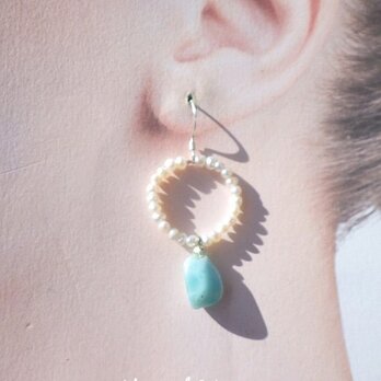*sv925*Larimer& Water Pearl Earrings ラリマーと淡水パールのピアスの画像